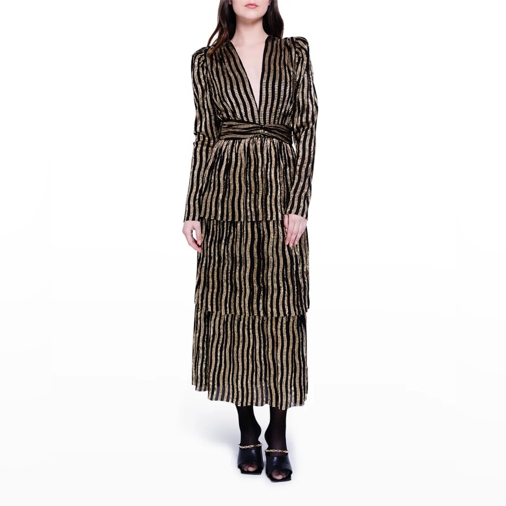 Sabina Musayev Black and Gold Striped Dress